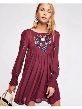 Free People Embroidered Long Sleeve Dress